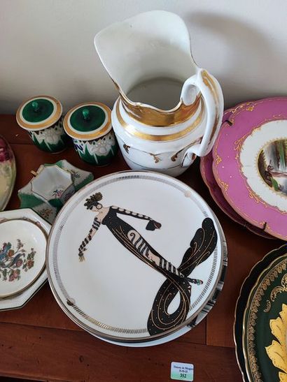 null 
Lot of polychrome porcelain including plates, display stand, tea set, mustard...