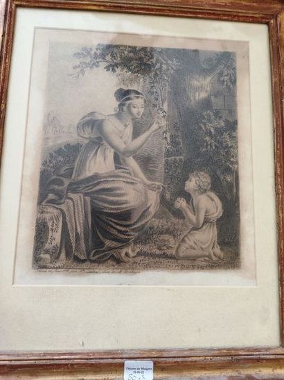 null Lot of 5 engravings including: Portrait of a woman, Scène galante after Boucher,...