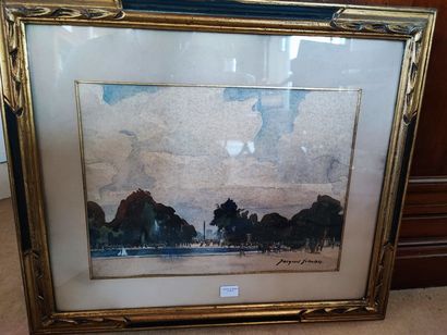 The Tuileries. Watercolor signed Jacques...