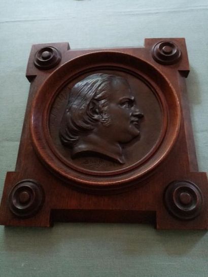 null David d ANGERS médaille « Balzac » en bronze dans un cadre en bois