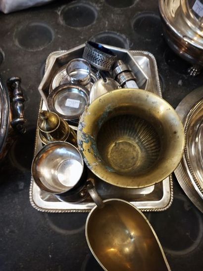 null Lot of silver plated metal including two mismatched stoves (accidents), a rectangular...