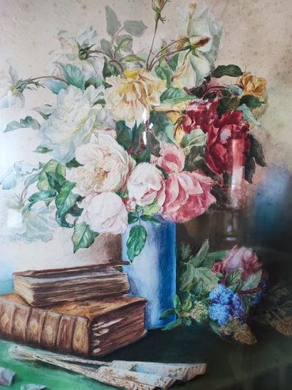 null Bouquet of flowers. Watercolor signed Roussel on the lower left, framed. 

Size:...