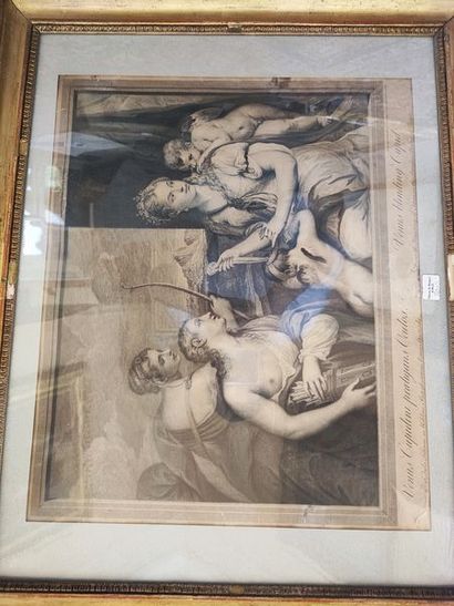 null Lot of 5 engravings including: Portrait of a woman, Scène galante after Boucher,...