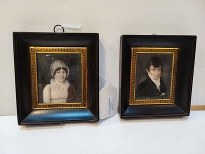 null École française du début du XIXe siècle.

Paire de portraits miniatures rectangulaires...