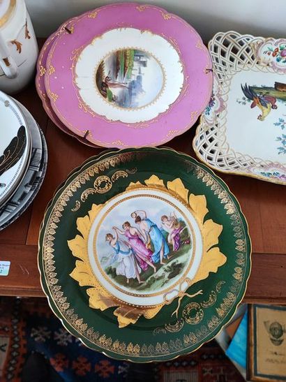 null 
Lot of polychrome porcelain including plates, display stand, tea set, mustard...