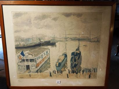 Marquet. View of a port. Lithograph signed...