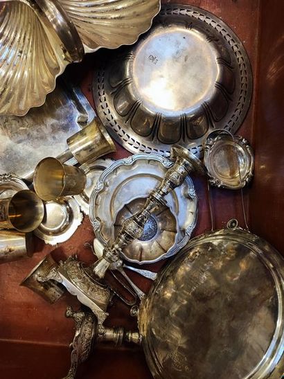 null Lot of silver plated metal including cups, torches, kettledrums and various...