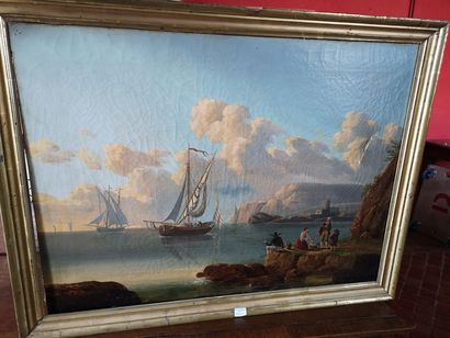 null School of the XIXth century. Port scenes. Pair of oil on canvas. Size : 53 x...