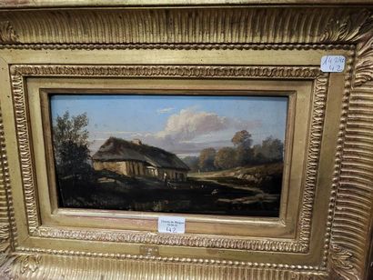 Thatched cottage landscape. Oil on panel....