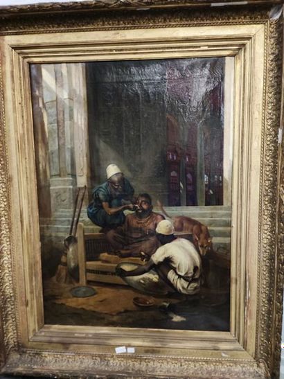 null The toilet. Big orientalist scene. Oil on canvas bearing a signature lower left...