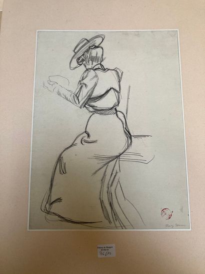 null Lot de dix dessins : femme au chapeau assise portant signature Henry Somm, portrait...