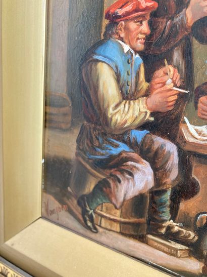 null D'après Teniers, XXème siècle

Les fumeurs

Huiles sur cuivre, une signée en...