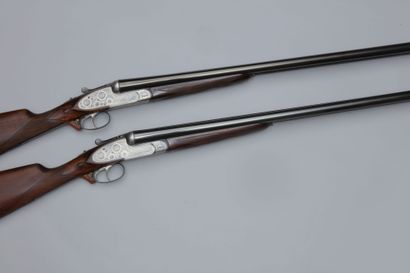 null Paire de fusils à platines Laurona calibre 12/70 (n°193603 et 193604). Bande...