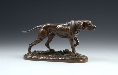 null Charles VALTON (1851-1918). Braque à l'arrêt. Bronze à patine brune. Cachet...