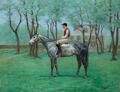 Georges BUSSON (1859-1933). Cheval et jockey....