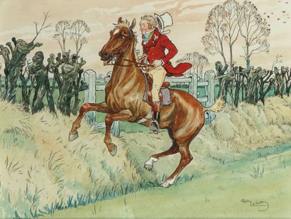 null Harry ELIOTT (1882-1959). Cheval effrayé. Aquarelle sur papier signée et encadrée....