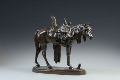 null Edouard LETOURNEAU (1851-1907). Cheval arabe - retour de chasse. Bronze à patine...