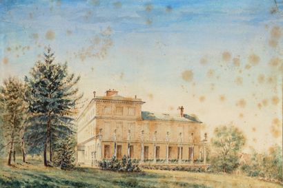 École FRANÇAISE, 1852 Deux vues d'une villa
Deux dessins, aquarelle sur traits de...