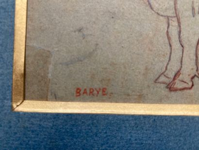 ANTOINE LOUIS BARYE (Paris 1795-1875) Bœuf
Crayon noir et sanguine sur papier beige
Porte...