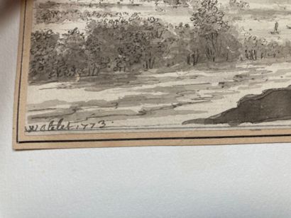 Attribué à Claude Henri WATELET (1718-1786) Paysage au calvaire
Plume et encre noire...