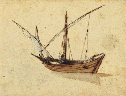 Filippo NAPOLETANO ( ? vers 1587 - Rome 1629) Bateau de pêche
Plume et encre brune,...