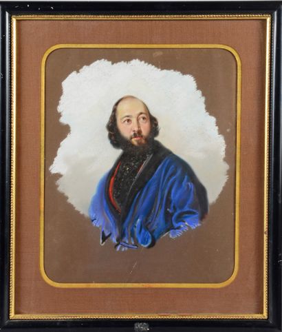 Attribué à Alexandre-Marie COLIN (1798-1875) Portrait homme en veste d'intérieur
Pastel
37...