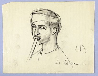 Emile BERNARD (Lille 1868 - Paris 1941) Un fumeur de haschisch
Lavis noir sur traits...