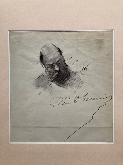 Rémi MEUNIER (actif vers 1900) Portrait d'homme barbu
Plume et encre noire, signé...