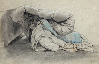 Jean-Baptiste Madou (Bruxelles 1796-1877) Étude de couvertures et d'édredons posés...