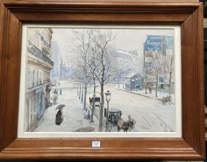 Henri ZUBER (Rixheim 1844 - Paris 1909) Le boulevard Raspail à Paris, sous la neige
Aquarelle...