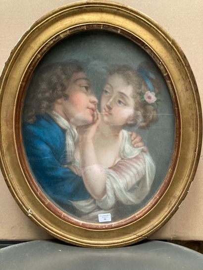 École FRANÇAISE du XIXe siècle, d'après Jacques Philippe CARESME Couple d'amoureux
Pastel...