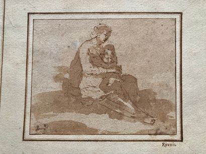 Ecole Italienne du XVIIIe siècle Une mère tenant son enfant sur les genoux
Plume...