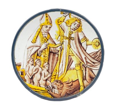 null «Saint Michel et saint Nicolas de Bari»
Rare Rondel en grisaille, jaune d'argent,...