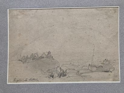 Eugène LE POITTEVIN (Paris 1806-1870) Pêcheurs de bord de mer
Crayon noir, signé...