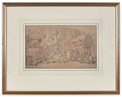 Thomas ROWLANDSON (Londres 1756-1823) Scène de rixe dans la rue
Plume et encre brune,...