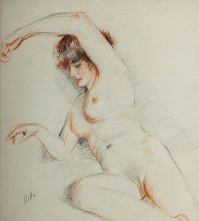 Paul César HELLEU (Vannes 1859 - Paris 1927) Femme nue Crayon noir et sanguine Signé...