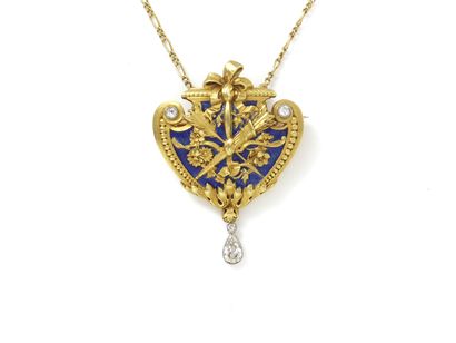 Beautiful brooch pendant in gold satin 750...