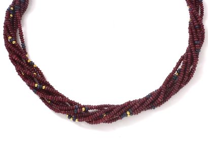 Necklace composed of 8 rows of ruby pearls,...