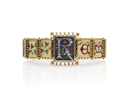 null Lucien FALIZE 1839-1897. Articulated bracelet with ''currencies'' in gold 750...