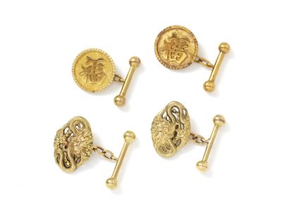 null Lot in gold 585 thousandths, composed of 2 pairs of cufflinks with decoration...