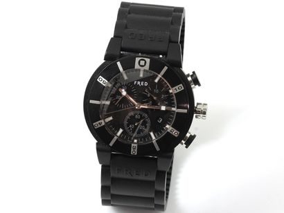 FRED ''GLADIATOR''. Steel and rubber chronograph...