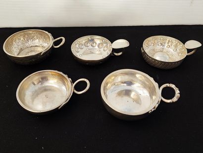 null Set of five silver wine tastes France, XIXth and XXth century Decorated with...