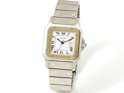 null 
CARTIER ''SANTOS'' Men's wristwatch in gold 750 thousandths and steel, white...