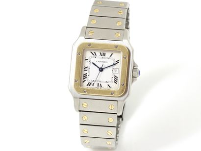 null 
CARTIER ''SANTOS'' Montre bracelet d'homme en or 750 millièmes et acier, cadran...