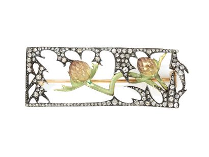  Charming rectangular brooch in gold 585...
