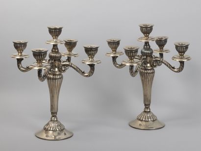 Pair of silver candelabras with five lights...