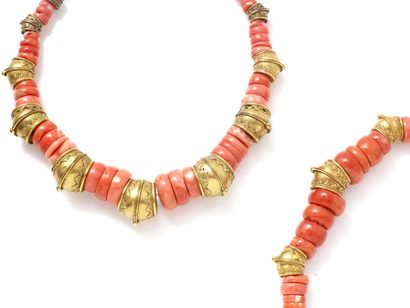 Set of stylized gold metal dressed with coral...