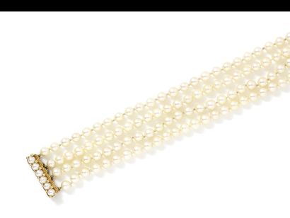 Bracelet composed of 4 rows of cultured pearls...