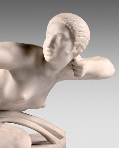 BOURAINE Marcel (1886-1948) " Archery "
Sculpture in white marble, direct cut (the...