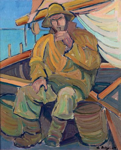 Pierre DE BELAY (1890-1947) Pêcheurs à Concarneau, Huile sur toile Signée en bas...